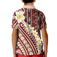 Red Vintage Tonga Ngatu Pattern With Plumeria Kid Polo Shirt - Polynesian Pride