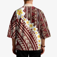 Red Vintage Tonga Ngatu Pattern With Plumeria Kimono - Polynesian Pride