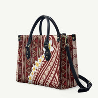 Red Vintage Tonga Ngatu Pattern With Plumeria Leather Bag - Polynesian Pride