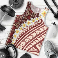 Red Vintage Tonga Ngatu Pattern With Plumeria Men Tank Top - Polynesian Pride
