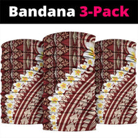 Red Vintage Tonga Ngatu Pattern With Plumeria Neck Gaiter - Polynesian Pride