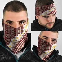 Red Vintage Tonga Ngatu Pattern With Plumeria Neck Gaiter - Polynesian Pride