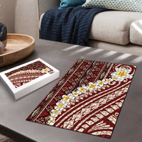 Red Vintage Tonga Ngatu Pattern With Plumeria Puzzle - Polynesian Pride