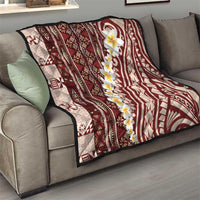 Red Vintage Tonga Ngatu Pattern With Plumeria Quilt - Polynesian Pride