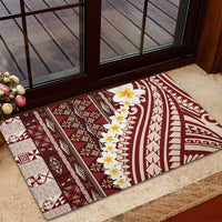Red Vintage Tonga Ngatu Pattern With Plumeria Rubber Doormat - Polynesian Pride