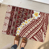Red Vintage Tonga Ngatu Pattern With Plumeria Rubber Doormat - Polynesian Pride