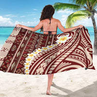 Red Vintage Tonga Ngatu Pattern With Plumeria Sarong - Polynesian Pride