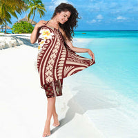 Red Vintage Tonga Ngatu Pattern With Plumeria Sarong - Polynesian Pride