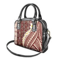 Red Vintage Tonga Ngatu Pattern With Plumeria Shoulder Handbag - Polynesian Pride