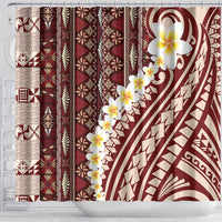 Red Vintage Tonga Ngatu Pattern With Plumeria Shower Curtain - Polynesian Pride