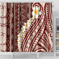 Red Vintage Tonga Ngatu Pattern With Plumeria Shower Curtain - Polynesian Pride