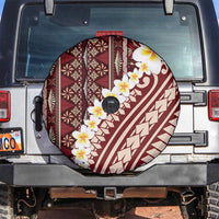 Red Vintage Tonga Ngatu Pattern With Plumeria Spare Tire Cover - Polynesian Pride