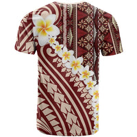 Red Vintage Tonga Ngatu Pattern With Plumeria T Shirt - Polynesian Pride