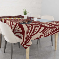Red Vintage Tonga Ngatu Pattern With Plumeria Tablecloth - Polynesian Pride
