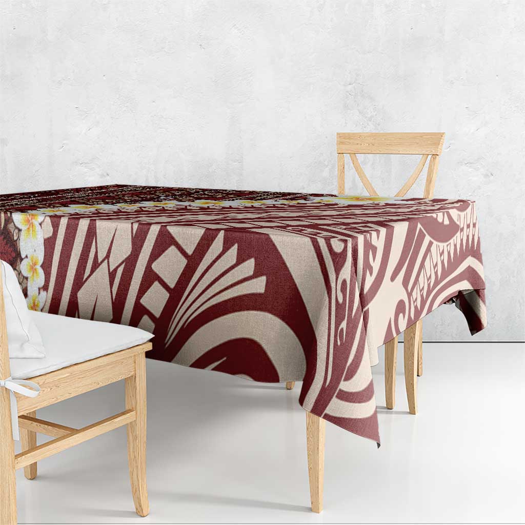 Red Vintage Tonga Ngatu Pattern With Plumeria Tablecloth - Polynesian Pride