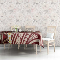 Red Vintage Tonga Ngatu Pattern With Plumeria Tablecloth - Polynesian Pride