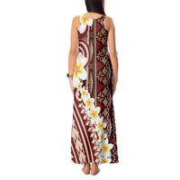 Red Vintage Tonga Ngatu Pattern With Plumeria Tank Maxi Dress - Polynesian Pride