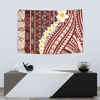 Red Vintage Tonga Ngatu Pattern With Plumeria Tapestry - Polynesian Pride