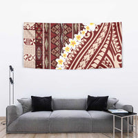 Red Vintage Tonga Ngatu Pattern With Plumeria Tapestry - Polynesian Pride