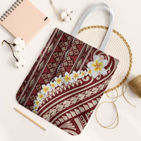 Red Vintage Tonga Ngatu Pattern With Plumeria Tote Bag - Polynesian Pride
