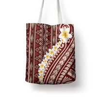 Red Vintage Tonga Ngatu Pattern With Plumeria Tote Bag - Polynesian Pride