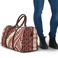 Red Vintage Tonga Ngatu Pattern With Plumeria Travel Bag - Polynesian Pride