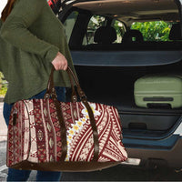 Red Vintage Tonga Ngatu Pattern With Plumeria Travel Bag - Polynesian Pride