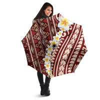 Red Vintage Tonga Ngatu Pattern With Plumeria Umbrella - Polynesian Pride