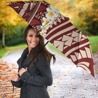 Red Vintage Tonga Ngatu Pattern With Plumeria Umbrella - Polynesian Pride