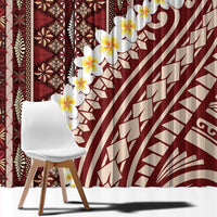 Red Vintage Tonga Ngatu Pattern With Plumeria Window Curtain - Polynesian Pride