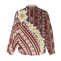 Red Vintage Tonga Ngatu Pattern With Plumeria Women Casual Shirt - Polynesian Pride