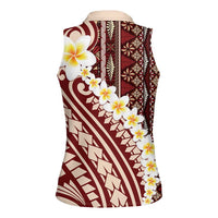 Red Vintage Tonga Ngatu Pattern With Plumeria Women Sleeveless Polo Shirt - Polynesian Pride