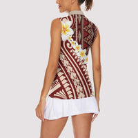 Red Vintage Tonga Ngatu Pattern With Plumeria Women Sleeveless Polo Shirt - Polynesian Pride