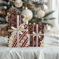 Red Vintage Tonga Ngatu Pattern With Plumeria Wrapping Paper