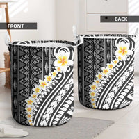 Black Vintage Tonga Ngatu Pattern With Plumeria Laundry Basket - Polynesian Pride