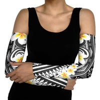 Black Vintage Tonga Ngatu Pattern With Plumeria Arm Sleeves - Polynesian Pride