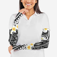 Black Vintage Tonga Ngatu Pattern With Plumeria Arm Sleeves - Polynesian Pride