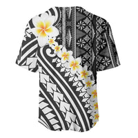 Black Vintage Tonga Ngatu Pattern With Plumeria Baseball Jersey - Polynesian Pride
