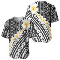 Black Vintage Tonga Ngatu Pattern With Plumeria Baseball Jersey - Polynesian Pride