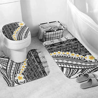 Black Vintage Tonga Ngatu Pattern With Plumeria Bathroom Set - Polynesian Pride