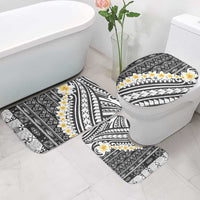 Black Vintage Tonga Ngatu Pattern With Plumeria Bathroom Set - Polynesian Pride