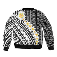 Black Vintage Tonga Ngatu Pattern With Plumeria Bomber Jacket - Polynesian Pride