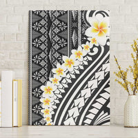 Black Vintage Tonga Ngatu Pattern With Plumeria Canvas Wall Art - Polynesian Pride