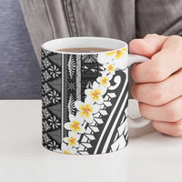 Black Vintage Tonga Ngatu Pattern With Plumeria Ceramic Mug - Polynesian Pride