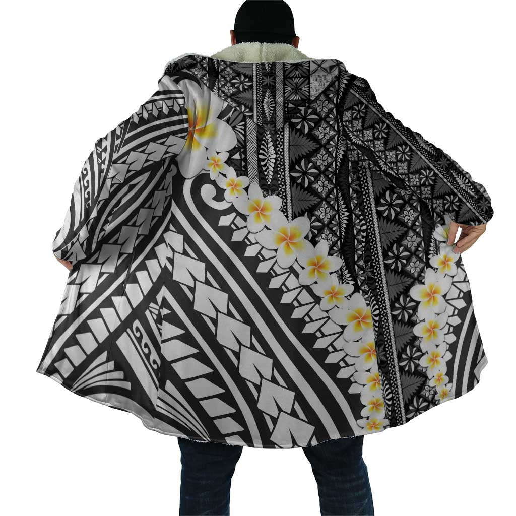 Black Vintage Tonga Ngatu Pattern With Plumeria Cloak - Polynesian Pride