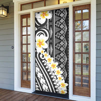 Black Vintage Tonga Ngatu Pattern With Plumeria Door Cover - Polynesian Pride
