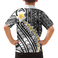 Black Vintage Tonga Ngatu Pattern With Plumeria Family Matching Long Sleeve Bodycon Dress and Hawaiian Shirt - Polynesian Pride