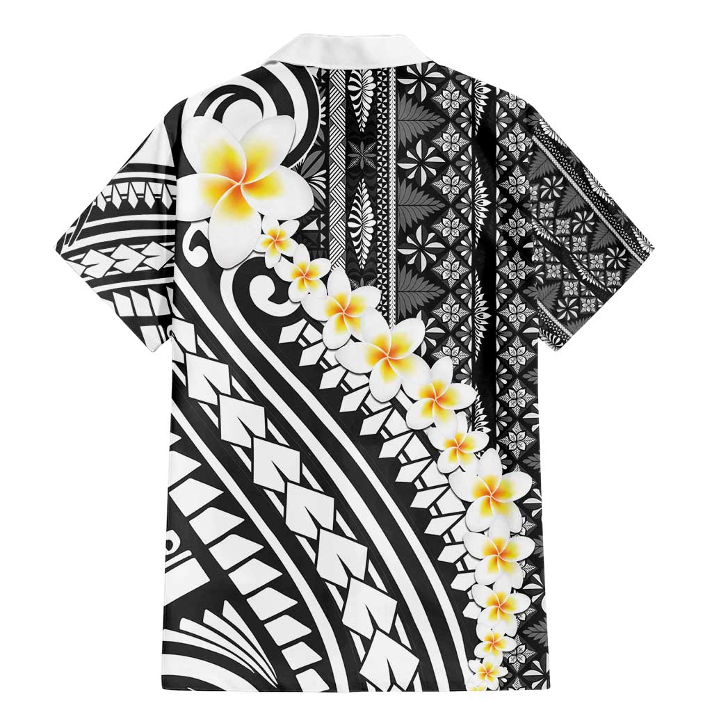 Black Vintage Tonga Ngatu Pattern With Plumeria Family Matching Mermaid Dress and Hawaiian Shirt - Polynesian Pride
