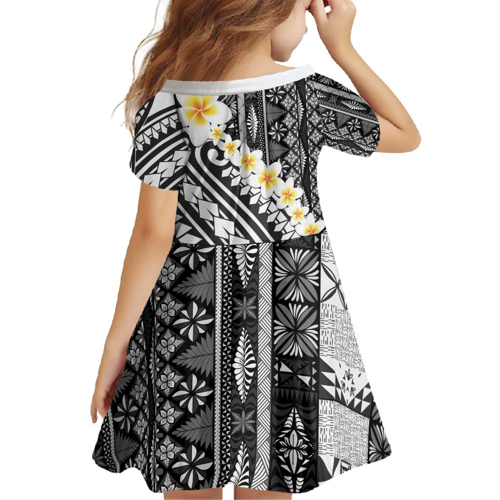 Black Vintage Tonga Ngatu Pattern With Plumeria Family Matching Off Shoulder Maxi Dress and Hawaiian Shirt - Polynesian Pride
