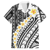Black Vintage Tonga Ngatu Pattern With Plumeria Hawaiian Shirt - Polynesian Pride